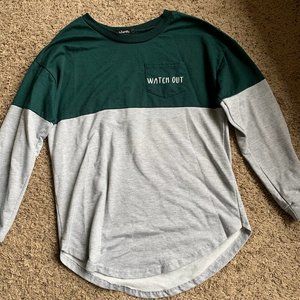 Long sleeve grey and green tee with cacti